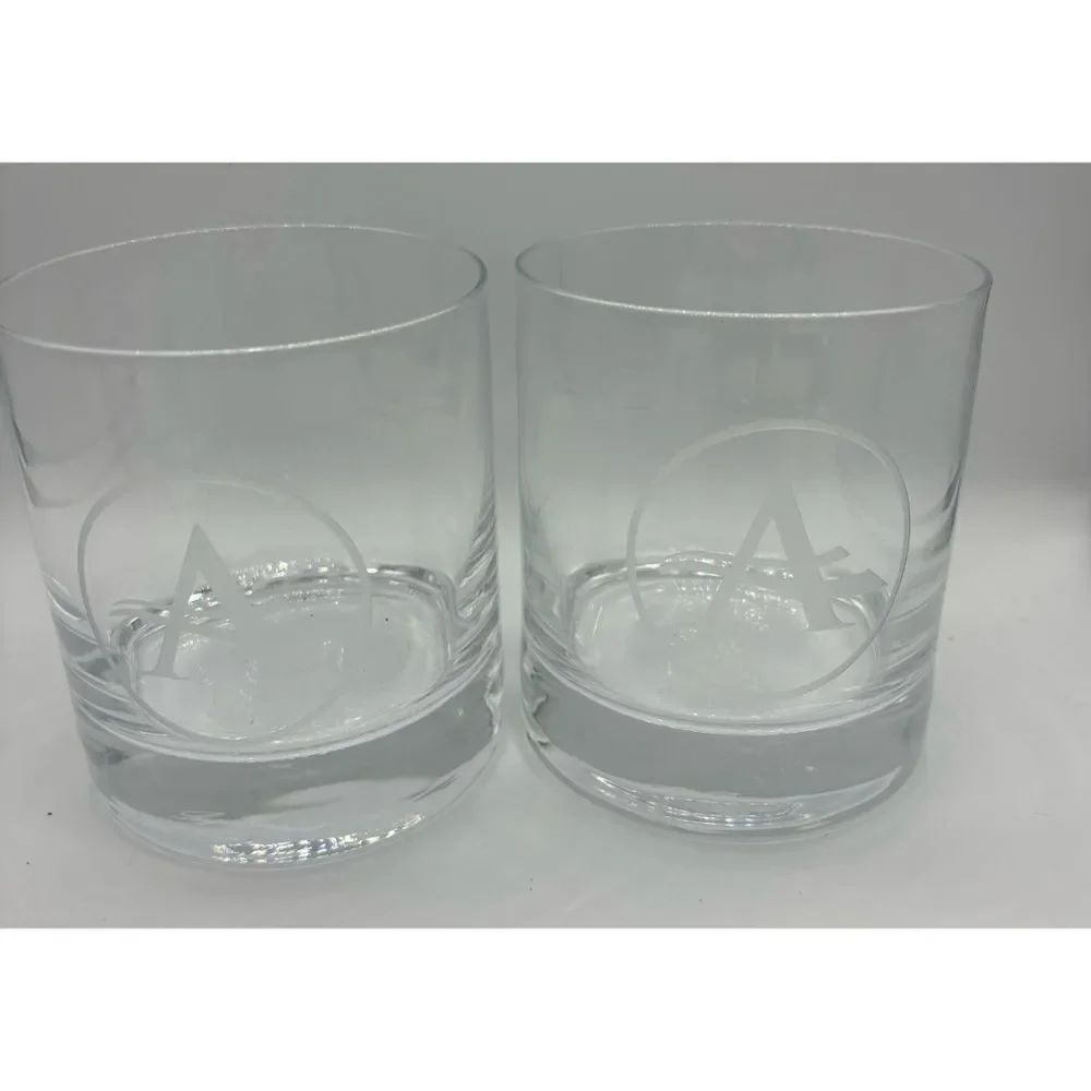 Set of 2 Luigi Bormioli Italy Double Old Fashioned Engraved “A” Glasses